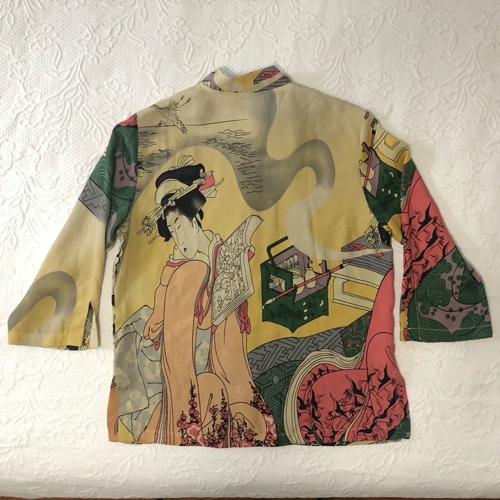 Citron Santa Monica Set 2pc Capri/Long Shorts Geisha Dragon 3/4 Sleeves XS - Picture 9 of 12